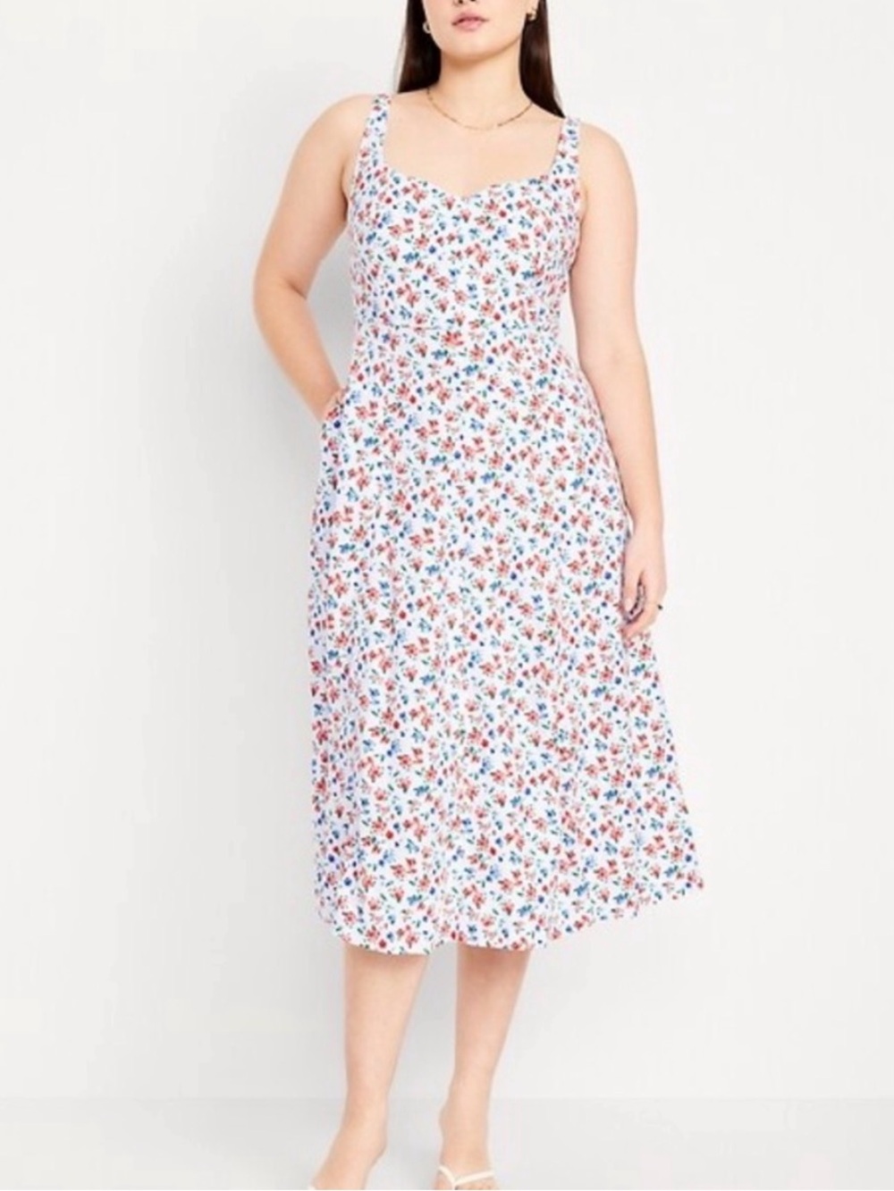 Old Navy Floral Midi Dress w/ Pockets Size Large Cottagecore Summer
